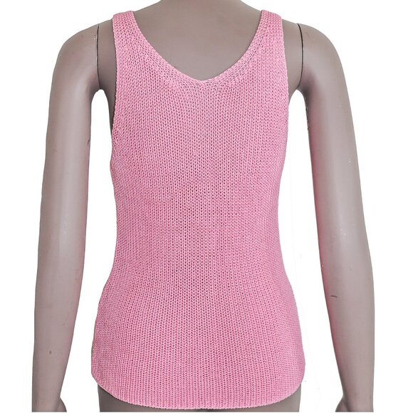 Embroidered Pink Knitted Tank Top Women’s Sleeveless Knit Boho Summer Top Small - Picture 3 of 5